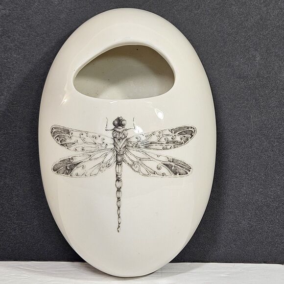Vtg Wall Pocket Hanging Cream Ceramic Vase Container by Daphne Dragonfly Insect - Picture 12 of 12